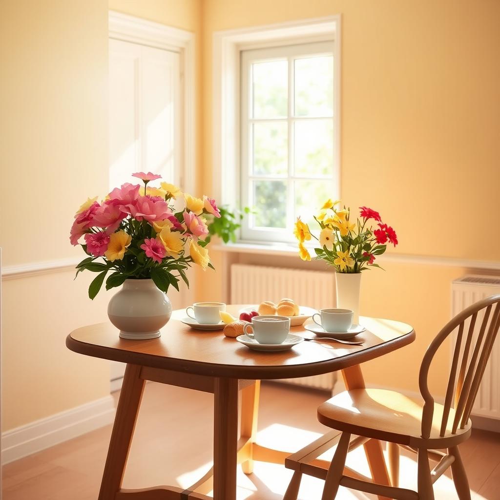 A vibrant scene featuring a cozy, sunlit room filled with warm, inviting colors