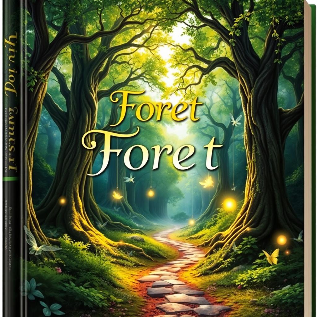 A captivating and vibrant book cover featuring a mystical forest landscape