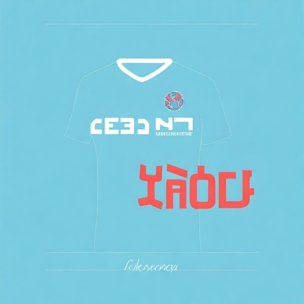 An elegant and retro-style digital art of a light blue football jersey with a collar