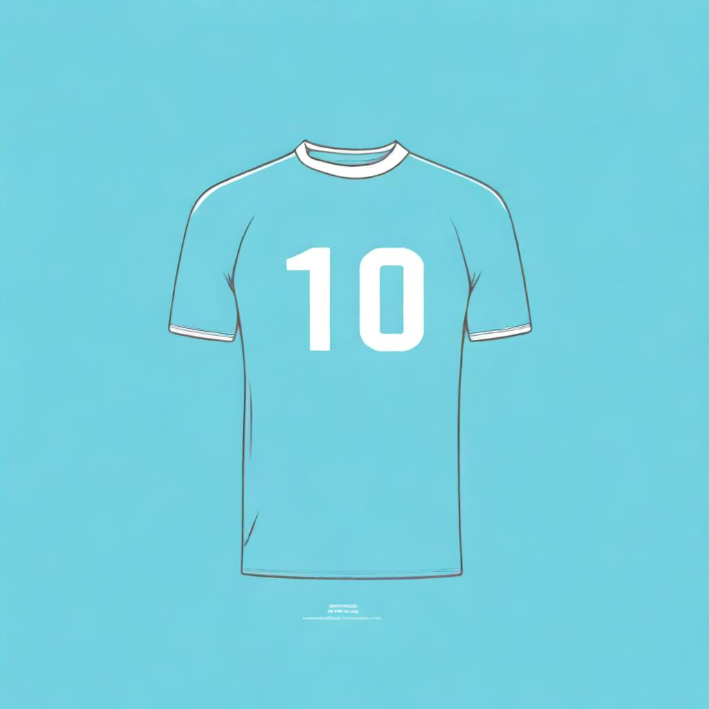 An elegant and retro-style digital art of a light blue football jersey with a collar