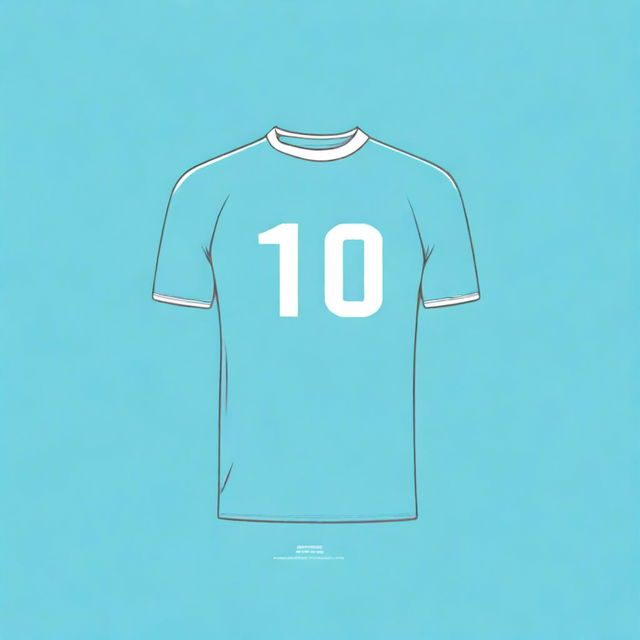 An elegant and retro-style digital art of a light blue football jersey with a collar