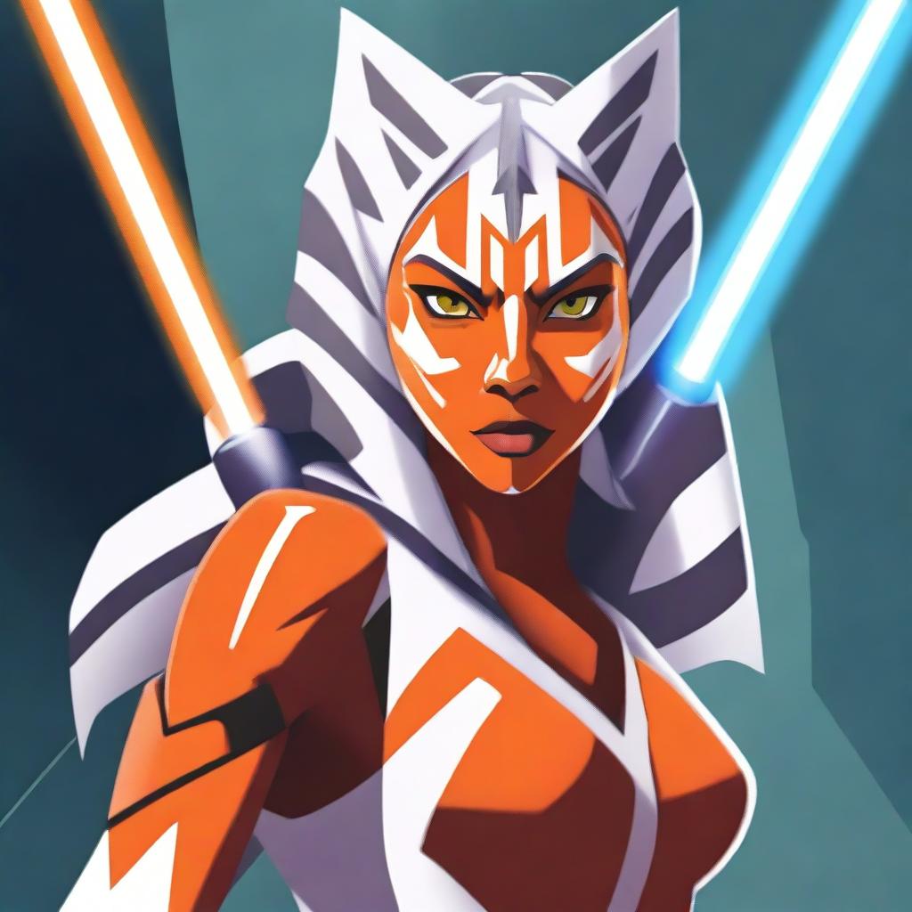 A high-quality digital art image featuring Ahsoka Tano from the Star Wars universe