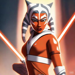 A high-quality digital art image featuring Ahsoka Tano from the Star Wars universe