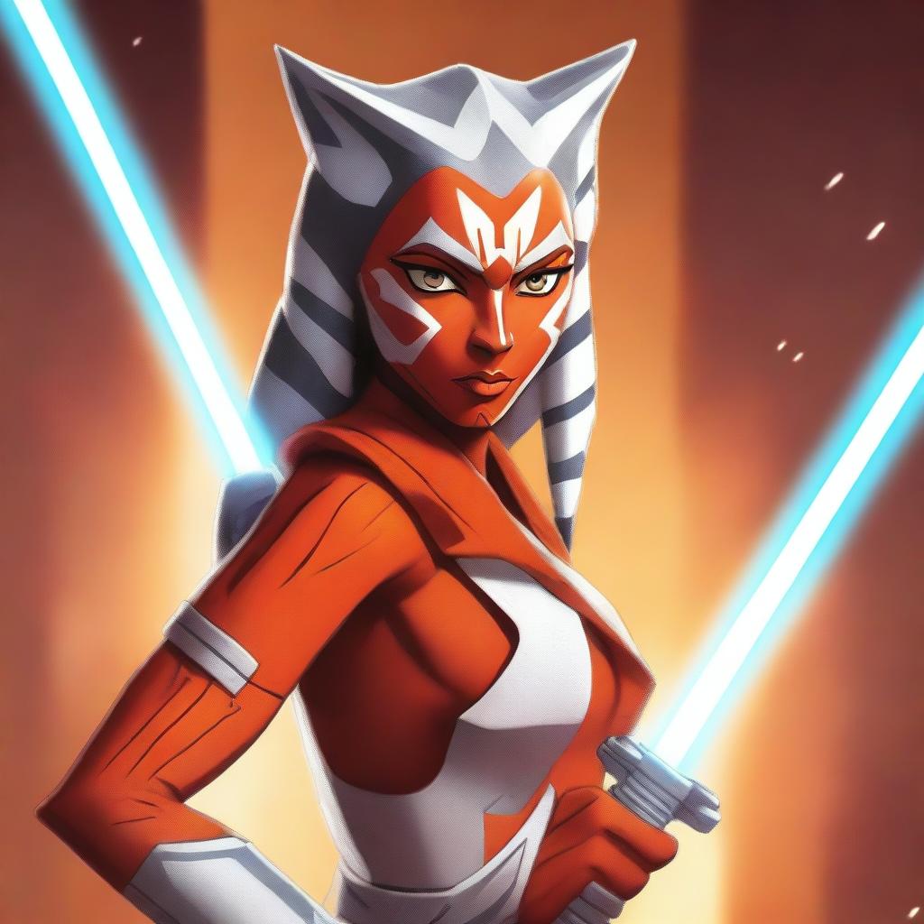 A high-quality digital art image featuring Ahsoka Tano from the Star Wars universe