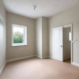 A 10x13 room, with a door positioned on one side and a large window directly opposite it.