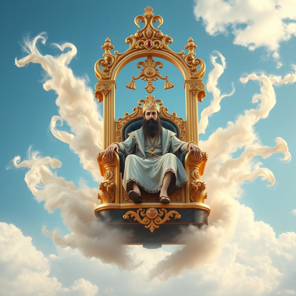 A majestic throne rising in the air, surrounded by gently swirling winds