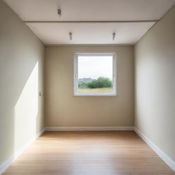 A 10x13 room, with a door positioned on one side and a large window directly opposite it.