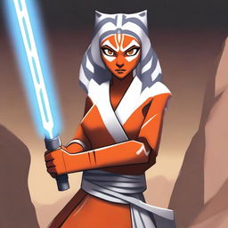 A high-quality digital art image showcasing Ahsoka Tano as she appears in 'Star Wars: The Clone Wars'