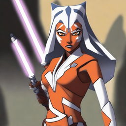 A high-quality digital art image showcasing Ahsoka Tano as she appears in 'Star Wars: The Clone Wars'