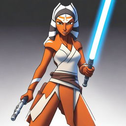 A high-quality digital art image showcasing Ahsoka Tano as she appears in 'Star Wars: The Clone Wars'