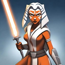 A high-quality digital art image showcasing Ahsoka Tano as she appears in 'Star Wars: The Clone Wars'