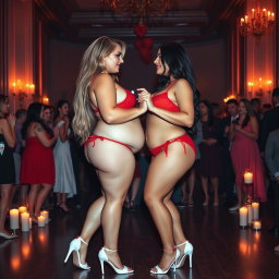 A full-length photographic image of two sexy, beautiful, innocent BBW women