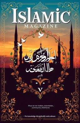 A beautiful, elegant cover design for an Islamic magazine, featuring intricate geometric patterns and arabesques