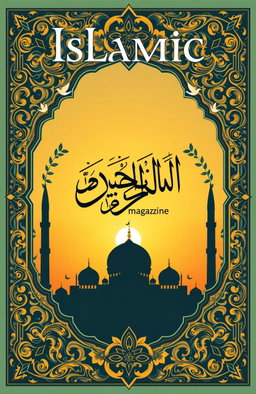A beautiful, elegant cover design for an Islamic magazine, featuring intricate geometric patterns and arabesques