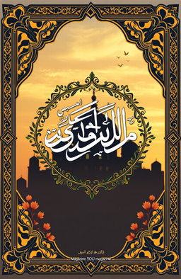 A beautiful, elegant cover design for an Islamic magazine, featuring intricate geometric patterns and arabesques