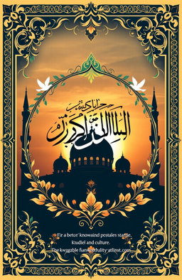 A beautiful, elegant cover design for an Islamic magazine, featuring intricate geometric patterns and arabesques