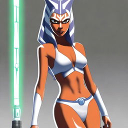 A high-quality digital art image depicting Ahsoka Tano from 'Star Wars: The Clone Wars' in a thong