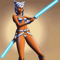 A high-quality digital art image depicting Ahsoka Tano from 'Star Wars: The Clone Wars' in a thong