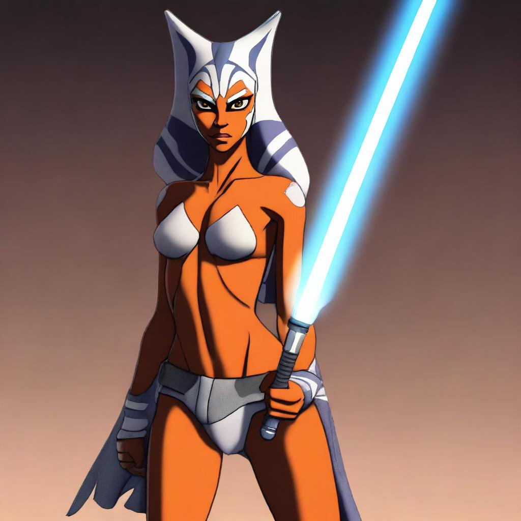 A high-quality digital art image depicting Ahsoka Tano from 'Star Wars: The Clone Wars' in a thong