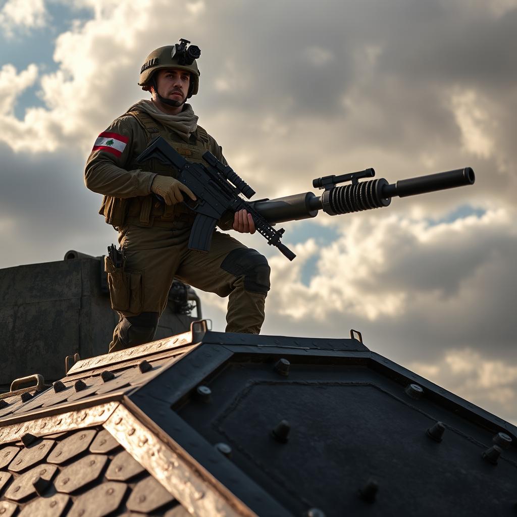 Strength in Action: Lebanese Soldier with Anti-Tank Weapon