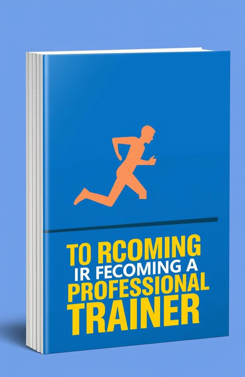 An eye-catching book cover for 'Journey To Becoming A Professional Trainer', featuring a flat design style with a predominant color scheme of blue