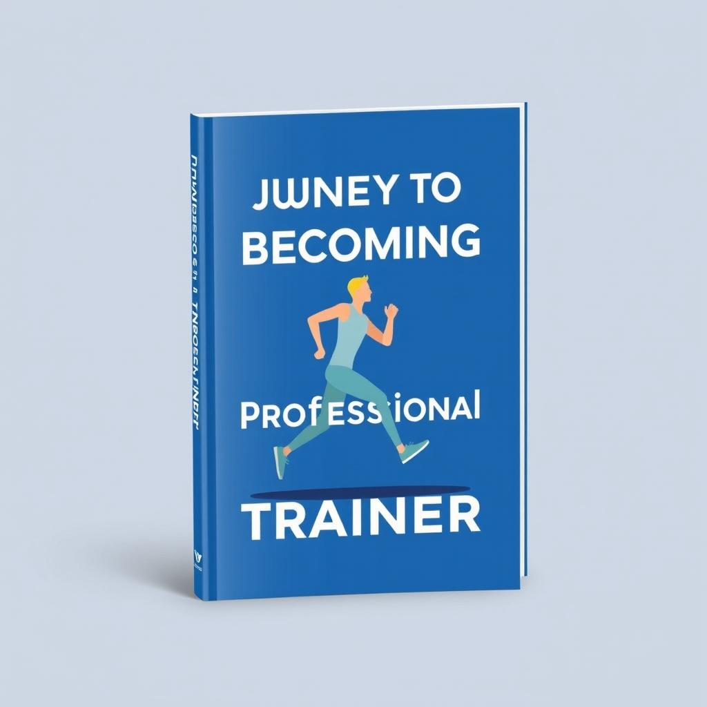 An engaging book cover for 'Journey To Becoming A Professional Trainer', characterized by a flat design style featuring a dominant blue color palette