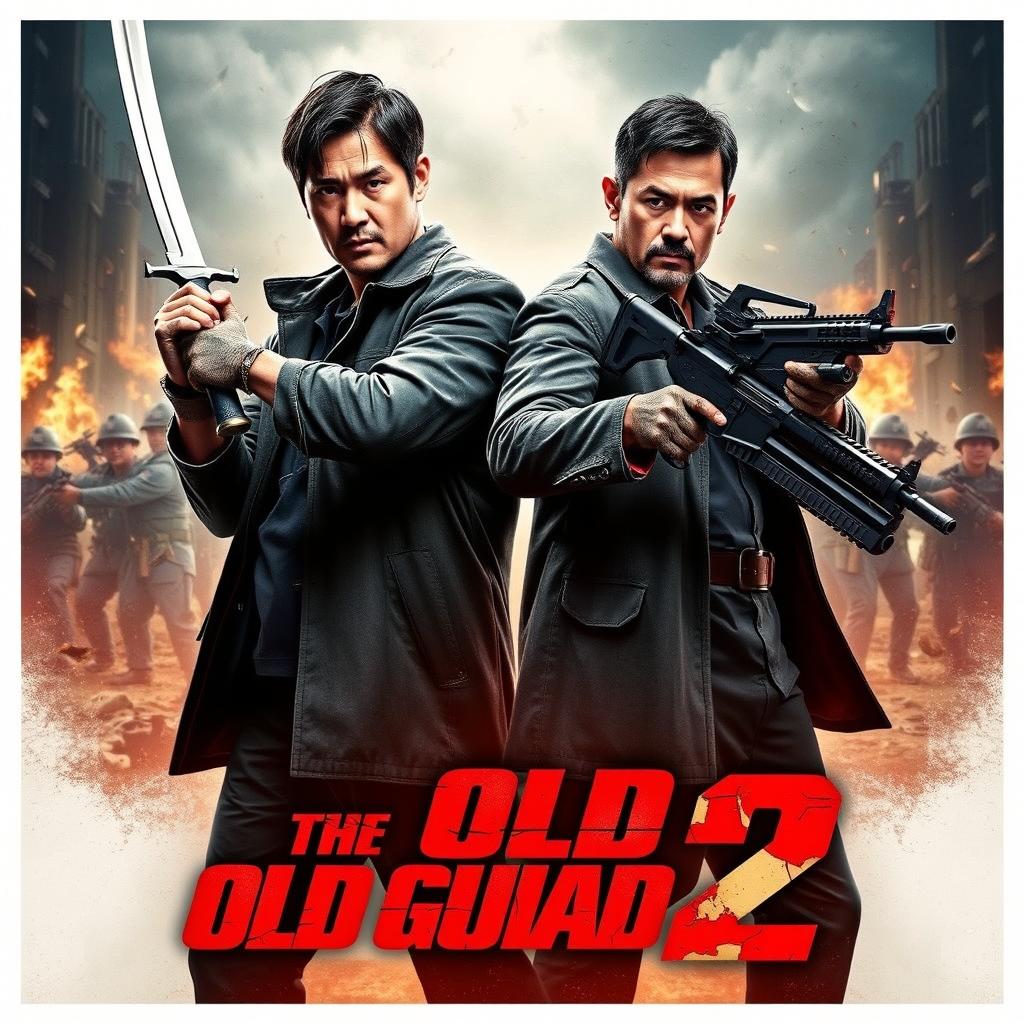 A dynamic movie poster for 'The Old Guard 2', with the title 'The Old Guard 2' boldly displayed at the bottom in striking, modern typography