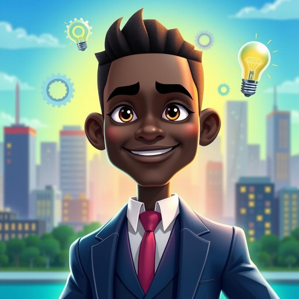 An animated representation of a smart black leader, depicted as a powerful and wise figure