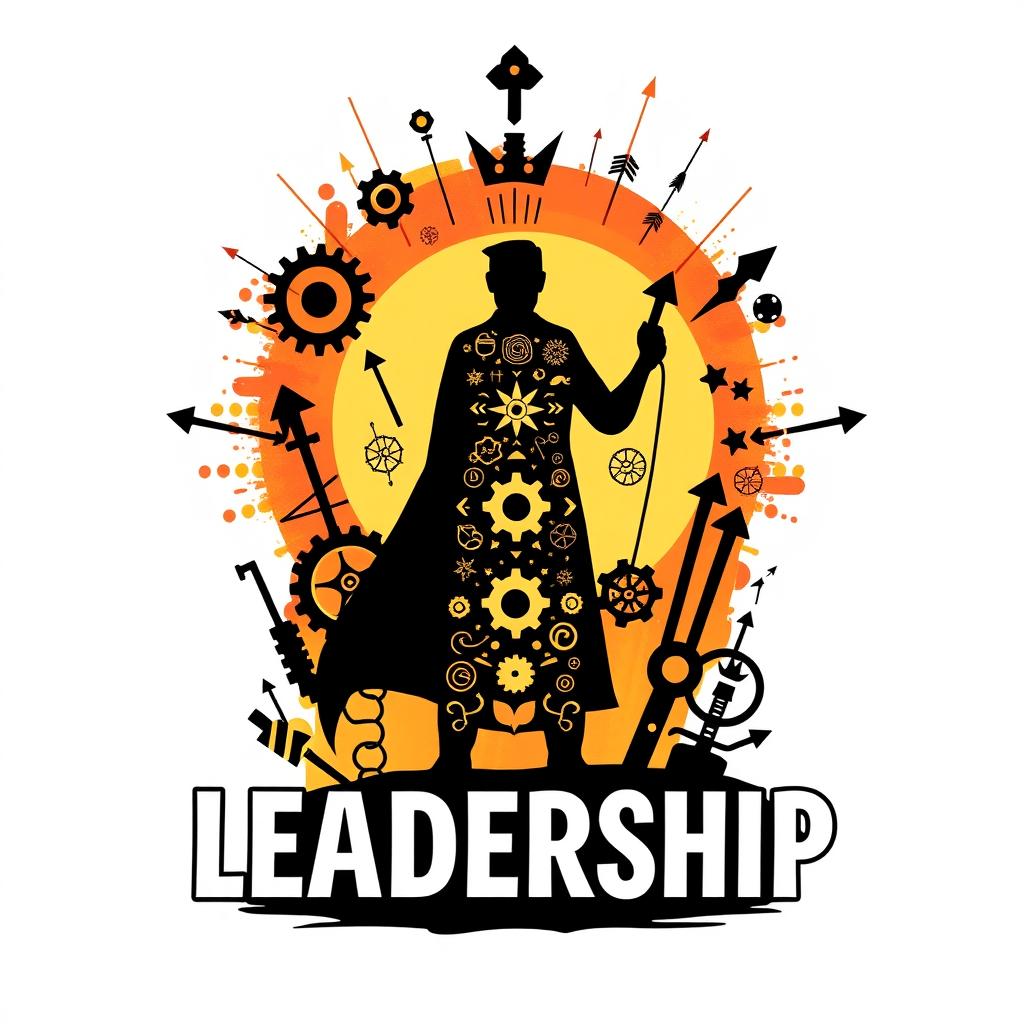 A creative cover design for a book about leadership, presented in the form of an A4-sized illustration rather than a traditional book cover