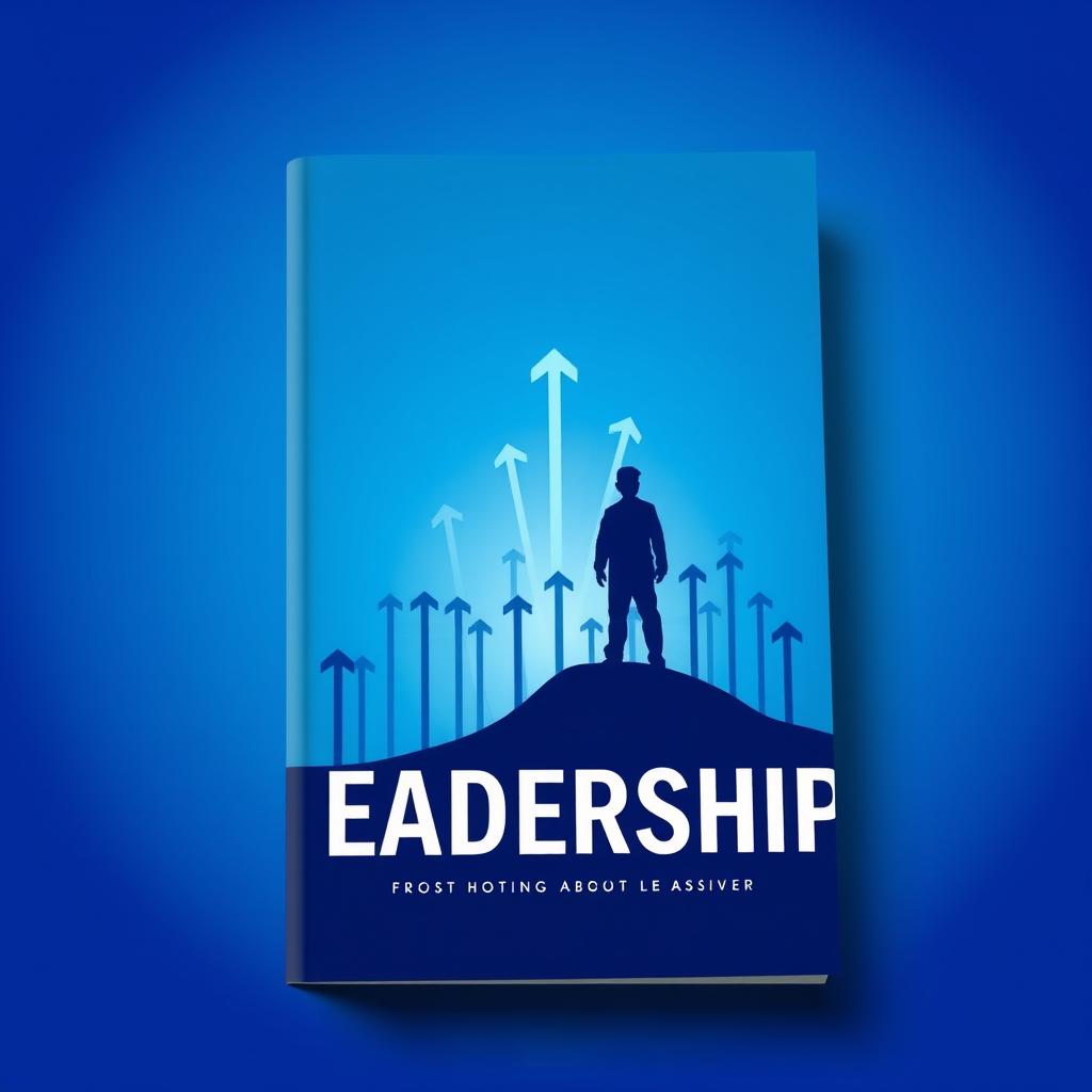 A creative A4 cover design for a book about leadership, featuring an animated silhouette of a leader