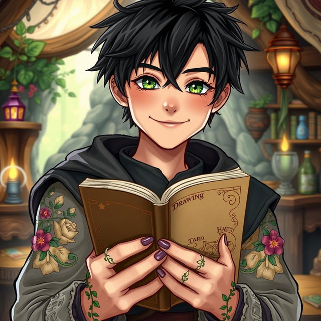 Enchanting Young Bard with Opaque Green Eyes
