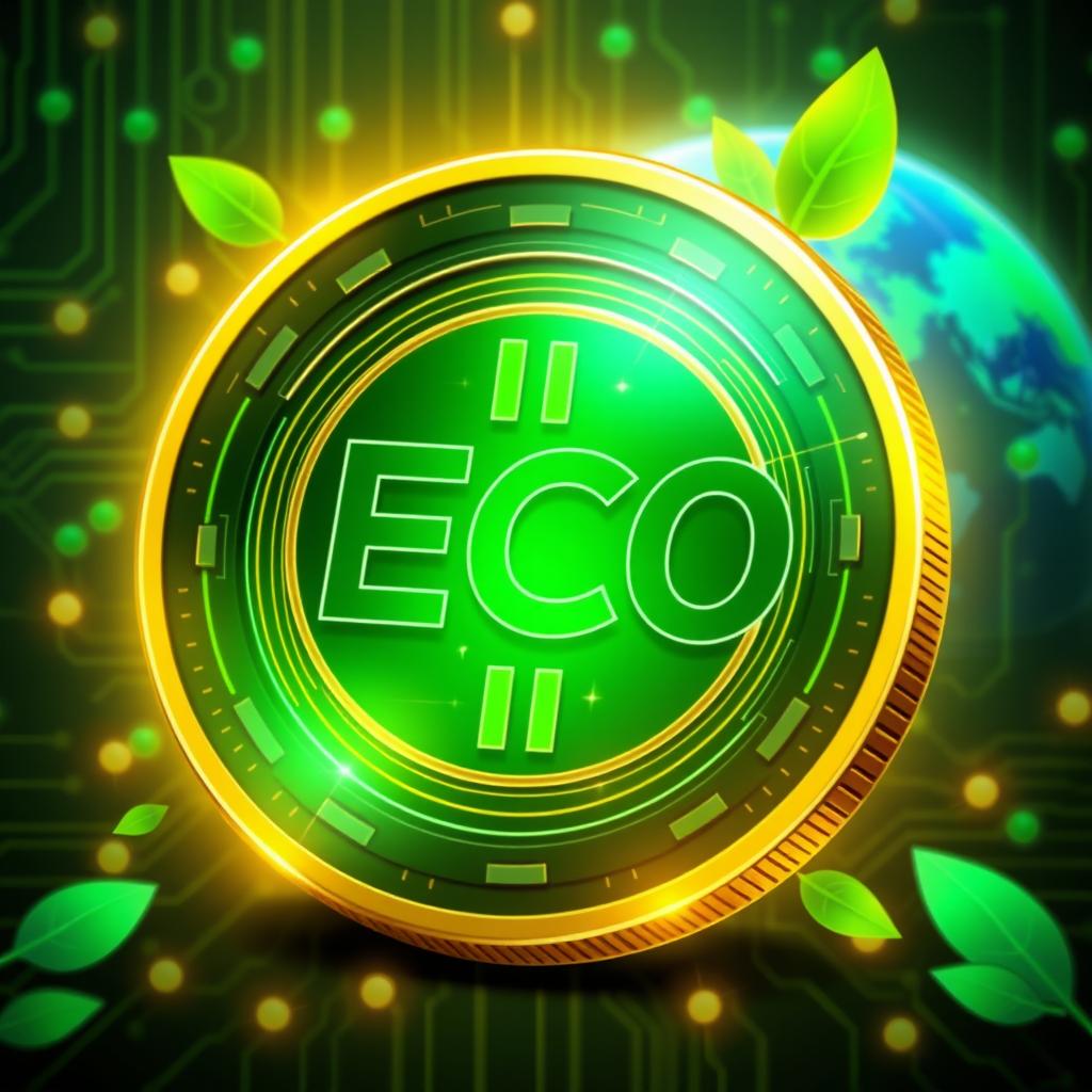 A digital illustration representing a cryptocurrency called ECO