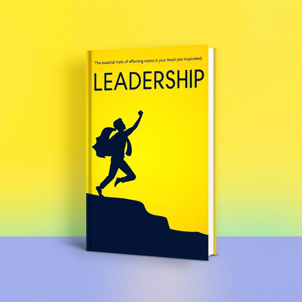 An artistic poster designed for a book cover about Leadership, featuring an animated silhouette that encapsulates the essential traits of effective leadership, such as inspiration and vision