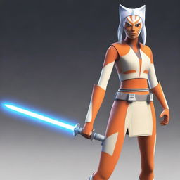 A high-quality, realistic 3D render of Ahsoka Tano from 'Star Wars: The Clone Wars'