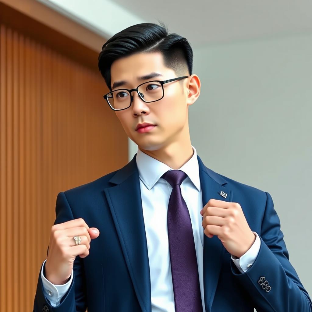 A tall, lean Korean style boss with a realistic appearance