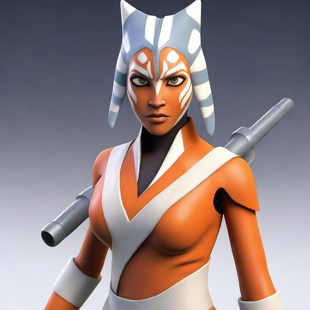 A high-quality, realistic 3D render of Ahsoka Tano from 'Star Wars: The Clone Wars'