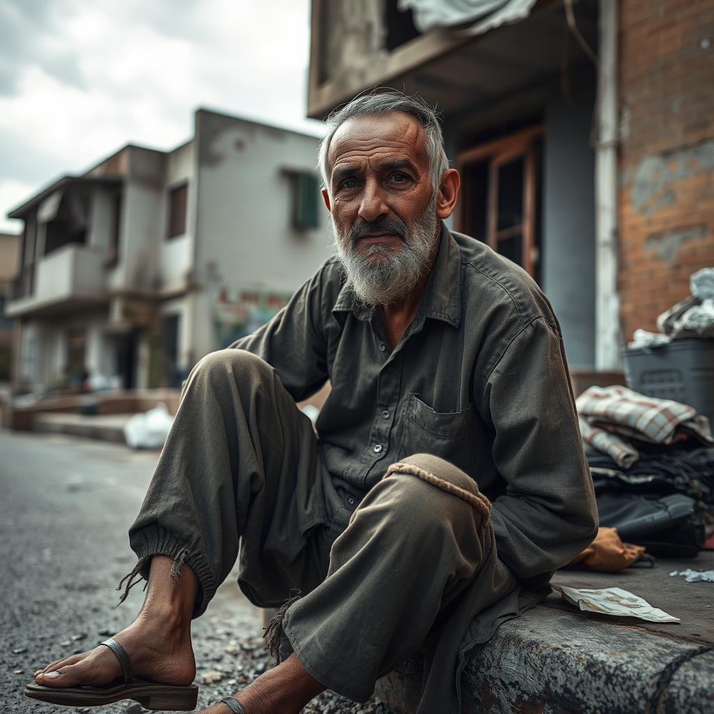 A poignant image of an Iranian man living in poverty, showcasing the deep lines of hardship etched on his face