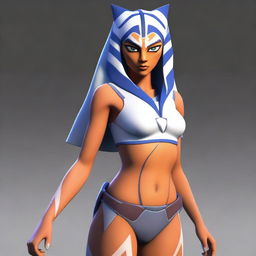 A premium quality, realistic digital art image portraying Ahsoka Tano from 'Star Wars: The Clone Wars' wearing only a thong