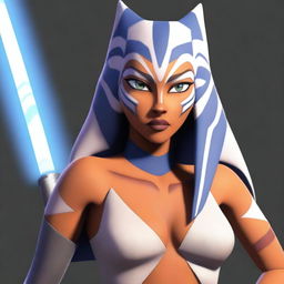 A premium quality, realistic digital art image portraying Ahsoka Tano from 'Star Wars: The Clone Wars' wearing only a thong