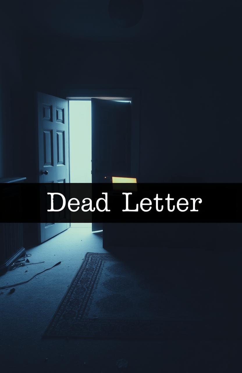 An eerie, dimly lit abandoned room featuring an ajar door that lets in faint light, creating an atmosphere of suspense