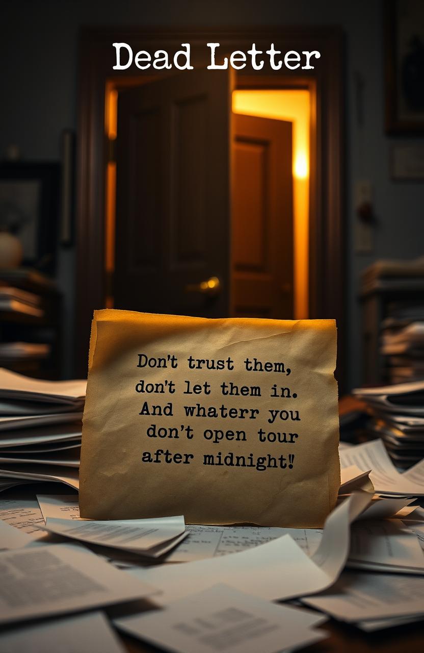 A semi-old letter placed prominently on a cluttered desk, surrounded by scattered papers