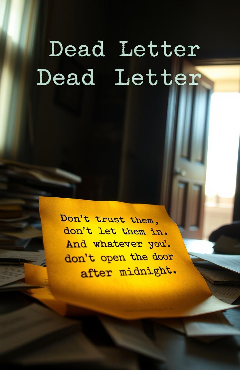 A close-up of a semi-old letter on a cluttered desk, surrounded by scattered papers