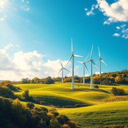 Design of modern wind turbines set against a picturesque natural backdrop