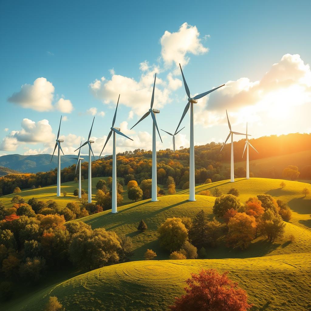 Harnessing Nature: Modern Wind Turbines in a Scenic Landscape