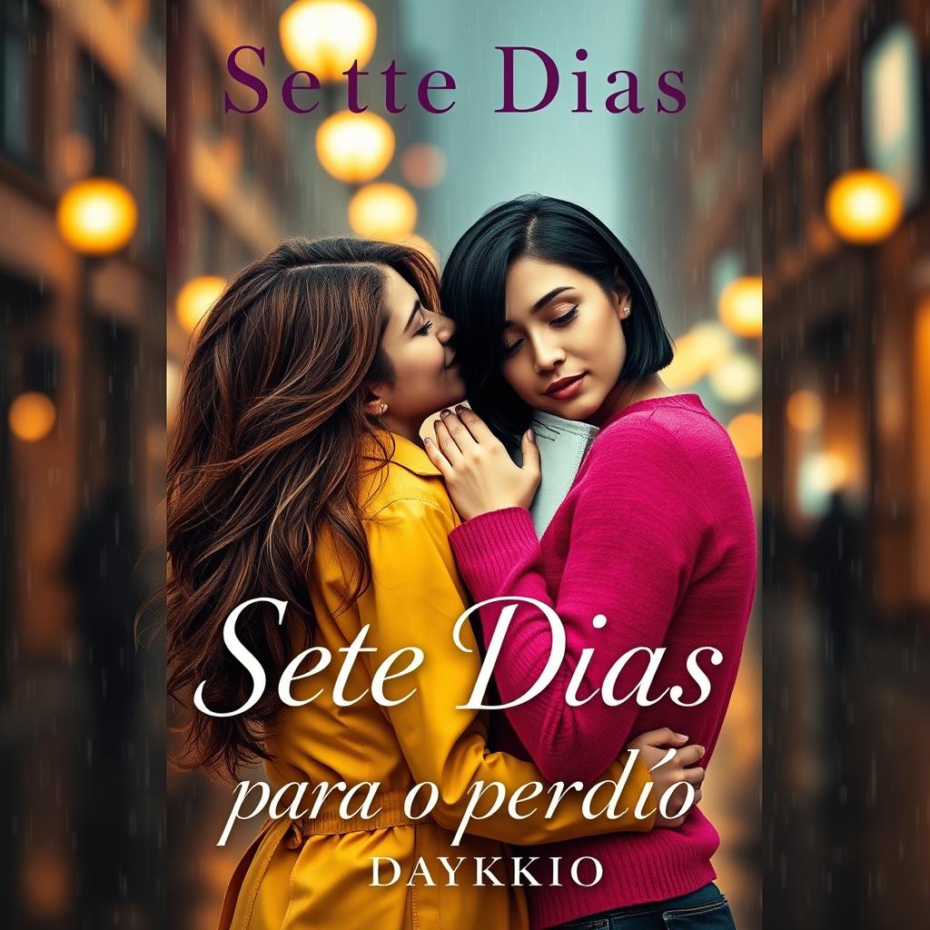 A captivating book cover for a lesbian romance titled "Sete Dias para o Perdão" by Daykkio