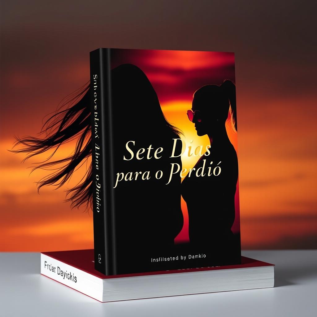 Book cover design featuring a romantic sunset scene reminiscent of 'Twilight', titled 'Sete Dias para o Perdão'
