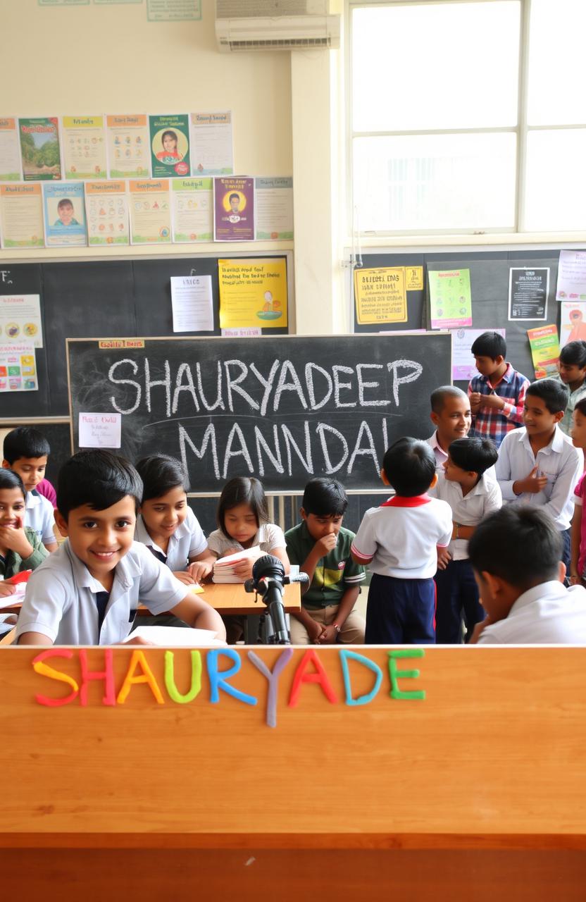 A vibrant and dynamic school scene featuring a diverse group of students engaged in various activities in a classroom setting