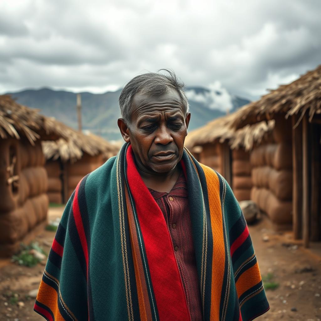 A scene depicting a typical resident of Lesotho, feeling very depressed