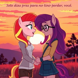 A romantic scene featuring Sunset Shimmer and Sci-Twi from My Little Pony: Equestria Girls