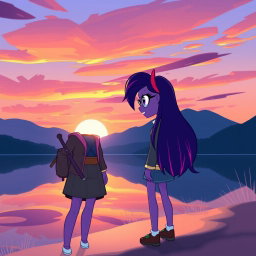 A beautiful sunset scene featuring Sci-Twi from My Little Pony: Equestria Girls